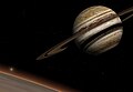 Planet 16 Cygni Bb as seen from an desert moon. Star 16 Cygni A is setting in the moon's atmosphere.