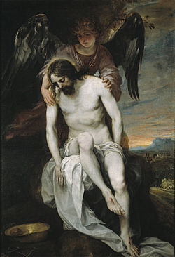 阿隆索·卡诺（英语：Alonso Cano）的《天使支撑死去的耶稣》（Cristo muerto sostenido por un ángel），137 × 100cm，约绘于1625－1652年，卡洛斯三世于1769年从第一代恩森纳达侯爵泽农·德·索莫德维亚的藏品中收购[68]